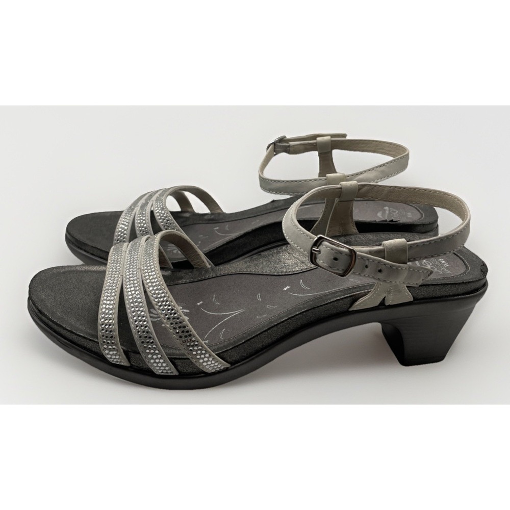 abeo Womens Size 9 Crystal Studded Strappy Sandal Formal Pewter Buckle Cushion - Picture 4 of 11